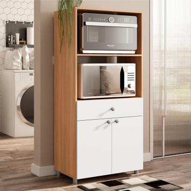 Imagem de Balcão para Forno e Micro-Ondas âmbar 2 Portas 1 Gaveta Freijó/Branco