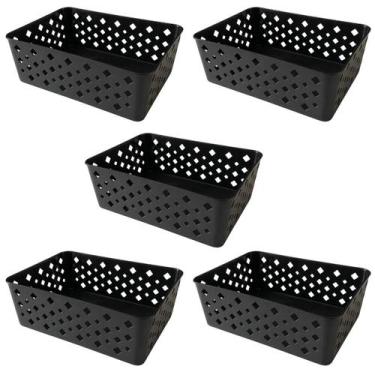 Imagem de Kit 5 Cestos Multiuso Organizador Empilhável Gaveta 19x14x6 - Trioplas