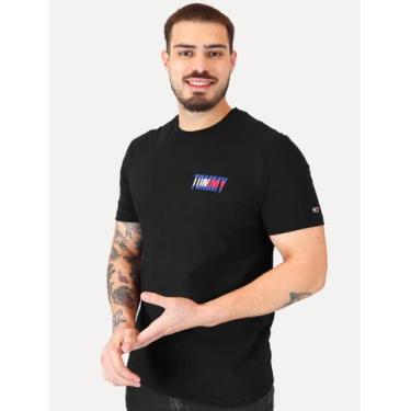 Imagem de Camiseta Tommy Jeans Masculina Regular Italic Colors Logo Preta, XXL/G