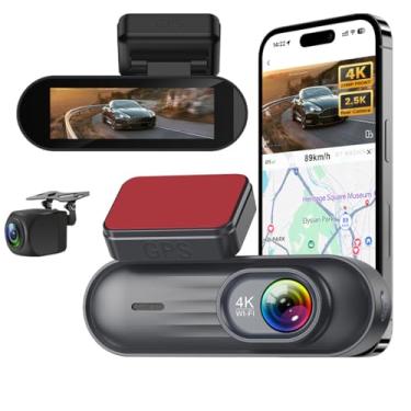 Imagem de Câmera veicular 4K para carros, câmeras duplas frontal e traseira 1440p DVR de carro, controle de aplicativo WiF integrado, faixa GPS com tela de 8.1 cm, visão noturna, sensor G de gravação em loop