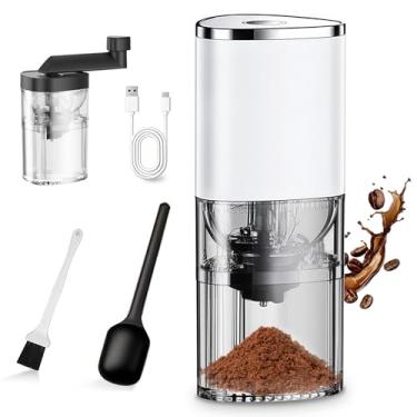 Imagem de Moedor de Café Elétrico Portátil, Moedor de Grãos com Cerâmica, Ajustável, Sem Fio, Autolimpeza, Baixo Ruído, Tipo-C, para Espresso, Filtro, Prensa Francesa, Inclui Colher e Escova,Branco