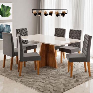 Imagem de Mesa de Jantar 6 Lugares Antonella com Vidro Marrom/Off White/Veludo Cinza - Viero Móveis