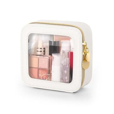 Imagem de Bolsa de maquiagem Soimeat Mini impermeável de couro transparente bege