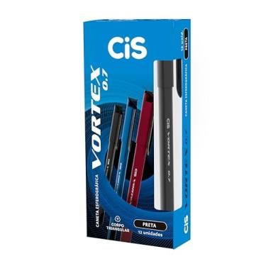 Imagem de Caneta Esferográfica CIS Vortex 0.7mm, Preta, Caixa com 12 unidades