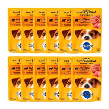 Imagem de Kit 12 Ração Úmida para Cachorro Pedigree Adulto Sabor Cordeiro ao Molho em Sachê 100g