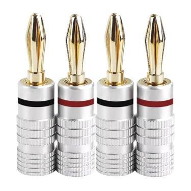 Imagem de 4 plugues banana cruzados banhados a ouro cobre alta fidelidade qualidade profissional livre de solda 4 mm caixa de som de alumínio preto e vermelho