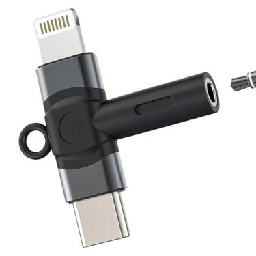 Imagem de AUX para USB C Lightning (2 em 1) para iPhone 16 15 14 13 Pro Max 3,5 mm Adaptador de áudio para fone de ouvido Apple Dongle microfone de carro fêmea compatível com conector de fone de ouvido Samsung