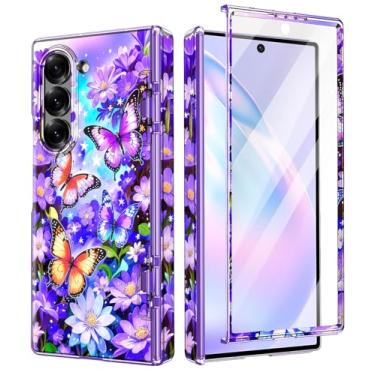Imagem de Btscase Capa para Samsung Galaxy Z Fold 6, protetor de tela frontal integrado, padrão de mármore com glitter dourado, capa protetora contra quedas de corpo inteiro, fina, à prova de choque, para