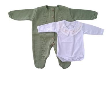 Imagem de Kit Macacão Setta Verde Oliva e Body Gola Bordada - Kowak Baby, Verde 