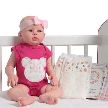 Imagem de Boneca Reborn Abigail Carequinha Olhos Azuis Kit Itens - Cegonha Rebor