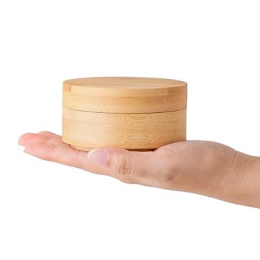 Imagem de Cinzeiros legais, cinzeiro bonito para cigarros com tampa forro de aço inoxidável, cinzeiro VViN à prova de vento para uso externo ou interno, bandeja de cinza de bambu de mesa para decoração de pátio, escritório doméstico - pequeno