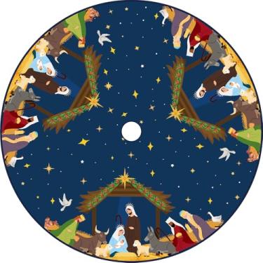 Imagem de Saia de árvore de Natal, saia de árvore de Natal cristã, com design de presépio religioso, tapete de Natal religioso, decoração de Natal para época festiva, igreja, jardim