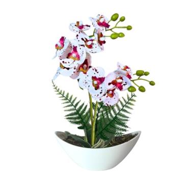 Imagem de Plantas Artificiais Decorativas, Arranjo De Orquídea Artificial Toque Natural Luxo Decoração(Branca Rajada)
