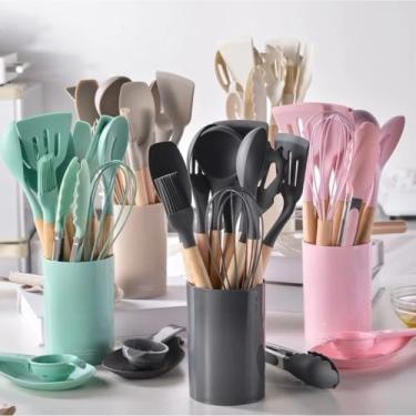 Imagem de Kit Conjunto Com 19/12 Peças Utensílios Silicone Faca Jogo Completo Cozinha Batedeira Pegador Colher(Aleatorio/kit 12)