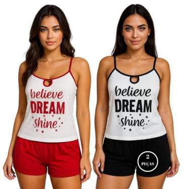 Imagem de Kit 2 Pijama Feminino Verão Baby Doll Estampado - c3 KIT 2 SUZI PRETO 