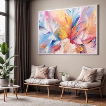 Imagem de Quadro com Moldura Sala Quarto Abstrato Colorido Cores Claras Decorativo Horizontal Grande Hall