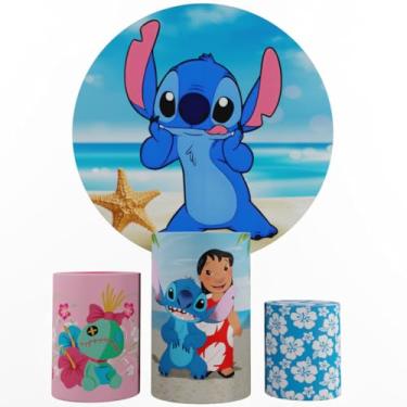 Imagem de Kit Decoração Festa, Painel Stitch + Trio Capas De Cilindros (Color 16)