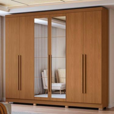 Imagem de Guarda-Roupa Casal Girard 6 Portas 3 Gavetas com Espelho Canela - Kappesberg
