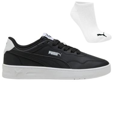 Imagem de Kit Tênis Puma Court Lally e Meia, 38, Preto, Branco, Feminino