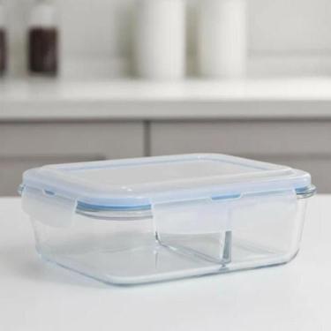 Imagem de Kit 5 Pote Retangular Hermético Divisória Vidro Marmita Microondas Fit