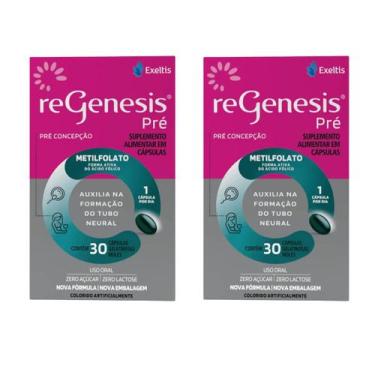 Imagem de Kit 2 Regenesis Pré 30 Caps Acido Fólico Metilfolato B12 ômega - Exelt