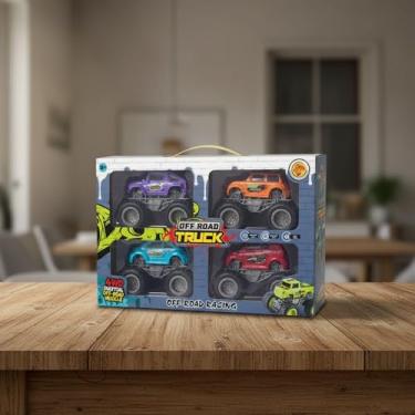 Imagem de Maleta Kit 4 Carrinhos Monster Truck - Carrinhos Off-Road em Miniatura, Perfeito para Brincadeiras e Transporte - Brinquedo para Crianças Meninos - Ideal para Presentes