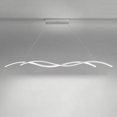 Imagem de Lustre de teto linear ondulado, luminária pendente minimalista de LED, 6000K, branco frio, luminária para ilha de cozinha, luminárias para sala de jantar, sobre a mesa, lustres de tira longa