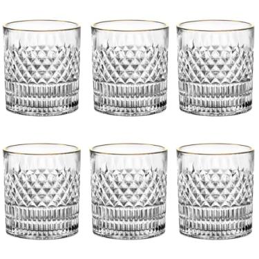 Imagem de Jogo de 6 copos baixos Esplanada em cristal ecologico com borda dourada 310ml A9,3cm