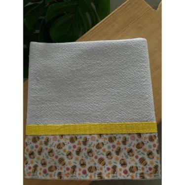 Imagem de Panos de Prato com Barrado de Tecido Kit com 5 Premium Estampados com Viés Colorido(Barrado Abelhinha Amarela 5)