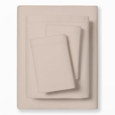 Imagem de MakeMake Organics Jogo de lençol Queen orgânico (4 peças) Lençóis de algodão orgânico certificado GOTS 300 fios de cetim macio, lençol de cima para crianças pequenas (Queen, pecã macio)