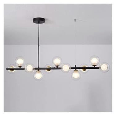 Imagem de Lustre moderno molecular DNA com 11 luzes globo, luminária pendente para sala de estar, sala de jantar, iluminação suspensa de teto linear de fazenda em cinza esfumaçado