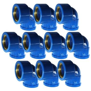 Imagem de Kit 10 Joelho Azul Soldável Rosca Latão 90° 25mm 3/4" Shiva