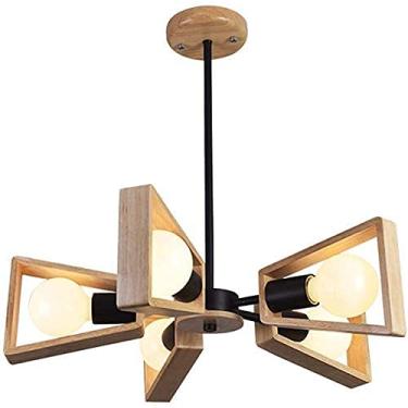Imagem de Luminárias de madeira criativas de personalidade de estilo japonês, lustre de toras conciso, lustre nórdico de madeira maciça E27, luzes de sala de estar, quarto e sala de jantar - preto. 5