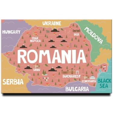Imagem de Mapa da Romênia Imã de geladeira Bucareste Lembrança de viagem