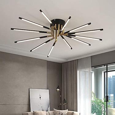 Imagem de Luminária Retro, Lustre 12 Luzes LED Luz de Teto, Lustres Modernos, Luminária de Teto Luminária de Teto Preta e Dourada Luminária de Teto Embutida, Lustres Industriais Compatível com Sala de