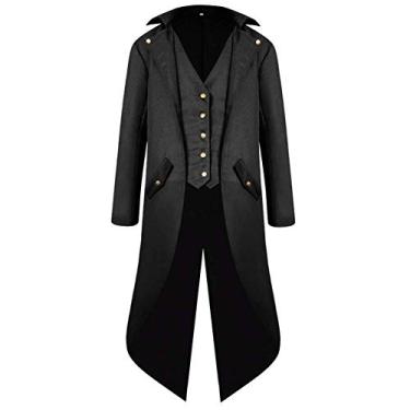 Imagem de Casaco masculino vintage gótico medieval steampunk longo casaco vitoriano vestido de botão para baixo andorinha uniforme fantasia, Preto, G