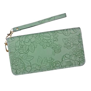 Imagem de AdiStylinno Carteira feminina, porta-cartão de crédito de couro de grande capacidade bolsa feminina moderna bolsa clutch carteira de pulso longa, Verde, 7.48 x3.94x0.98 in