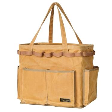 Imagem de Bolsa de ferramentas de jardinagem resistente à água com alças – 6 bolsos organizador autônomo utilitário para acampamento/jardim/armazenamento de carro, 35,5 x 33 x 25,4 cm | cáqui
