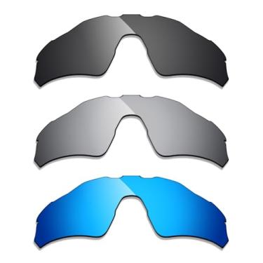Imagem de Alphax 3 pares de lentes polarizadas de substituição para óculos de sol Oakley Radar EV S Path OO9510 - preto + titânio + azul