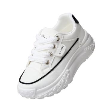 Imagem de ELFOR Sapatos esportivos femininos, sapatos casuais modernos com cadarços, essenciais para viagens e vida diária, Branco, 36