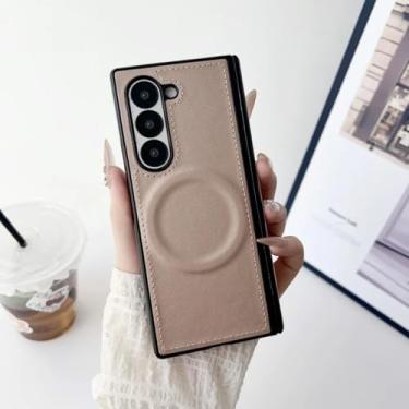 Imagem de Capa dobrável para Samsung Galaxy Z Fold 7 6 5 para capa traseira magnética à prova de choque com couro sintético Fold7 Z Fold 7 4 3 (para Galaxy Z Fold6/dourada)
