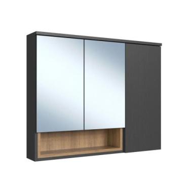 Imagem de Armário Espelheira para Banheiro 3 Portas 1 Nicho Mel/Grafite Cecília 