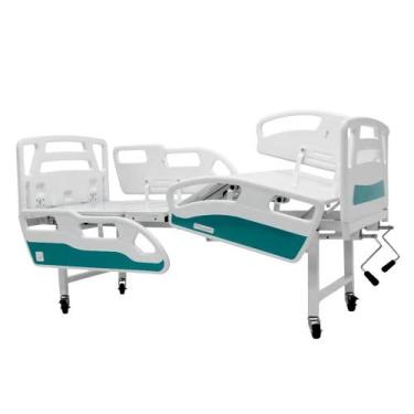 Imagem de Cama Hospitalar Manual de 2 Manivelas Grades em PEAD Altura Fixa - Inf