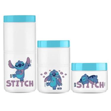Imagem de Kit 3 Pote Stitch 500ml 1,1lt 1,65lt Organizador Infantil - Tiba