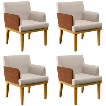 Imagem de Kit 04 Poltronas Decorativas Para Sala Estar Beatriz W01 Linho Cru Couríssimo Camel - Lyam Decor