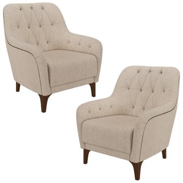 Imagem de Kit 2 Poltronas Decorativas Pés em Madeira Petra Linho Cru - Gran Belo