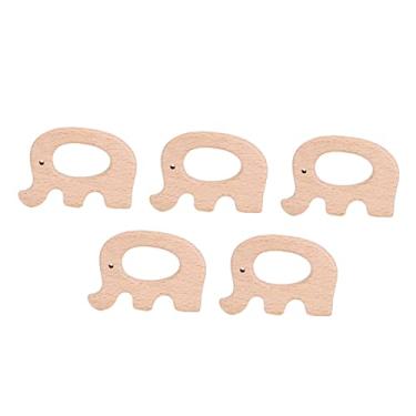 Imagem de YOUTHINK Anel de Dentição Mordedor de Madeira Anel de Dentição de Madeira Elefante Mordedor de Formato Animal 5 Peças Brinquedo de de bebê para Bebês e Crianças Pequenas (Elefante)