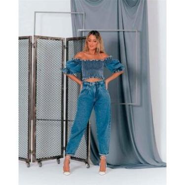 Imagem de Calça Alcance Jeans baggy Jeans Médio Azul - 40-Feminino