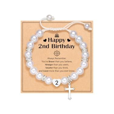 Imagem de Eryuor Presentes de aniversário de 1 a 3 anos, pulseira de pérola branca ajustável para filha, sobrinha, neta, meninas, 5.5 inches, Aço inoxidável, Sem Pedra Preciosa