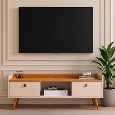 Imagem de Bancada com pés 1.20 ou 1.10-2 Portas Moderno Parede TV Até 50Pol Quarto Sala (Life c pes 1.20 Off/Freijo)